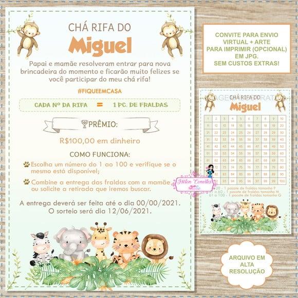 Convite Digital Chá Rifa Safari + Cartela