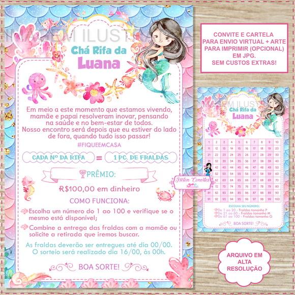Convite Digital Chá Rifa Sereia + Cartela