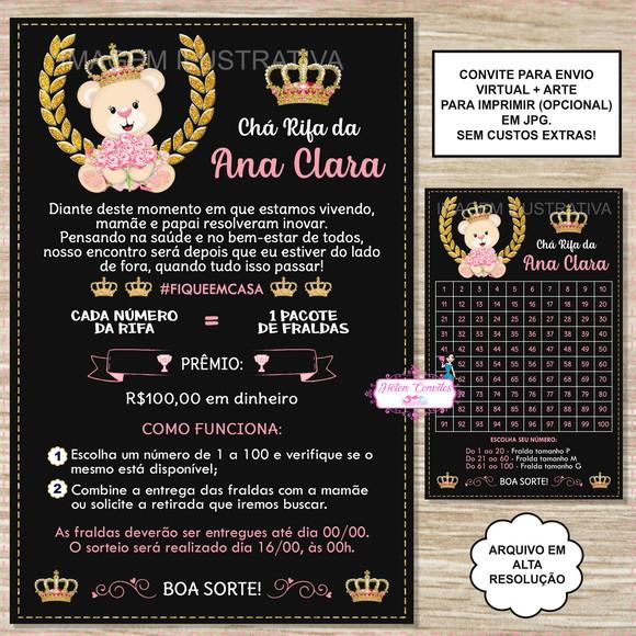 Convite Digital Chá Rifa Ursinha Princesa + Cartela