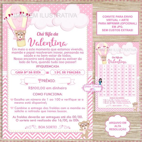Convite Digital Chá Rifa Ursinha Baloeira + Cartela