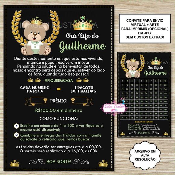 Convite Digital Chá Rifa Ursinho Príncipe + Cartela