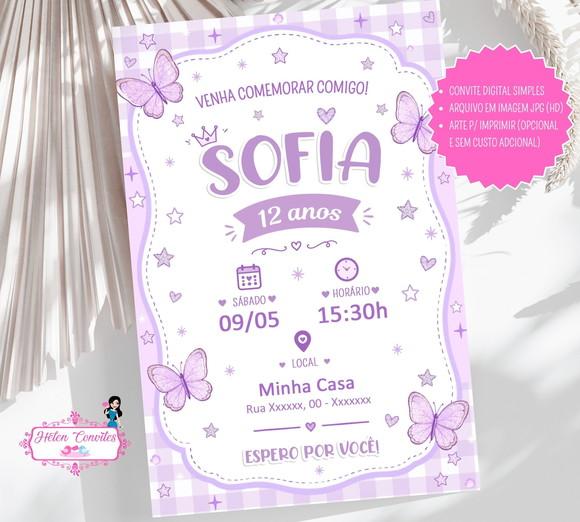 Convite Digital Lilás com Borboleta - sem Tema Definido