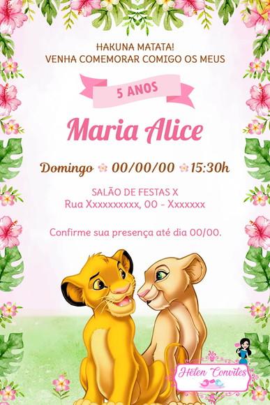 Convite Digital o Rei Leão para Menina