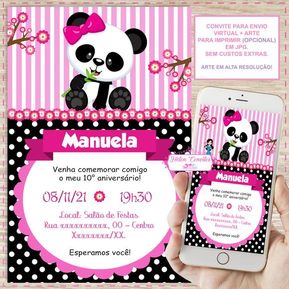 Convite Digital Panda Rosa