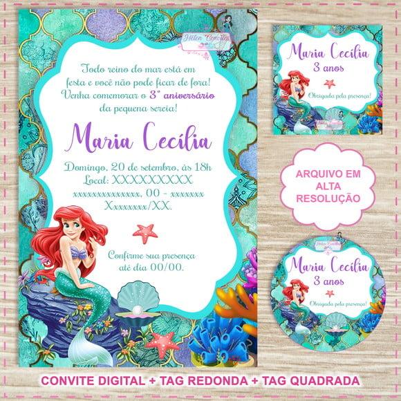 Convite Digital Pequena Sereia + Tags
