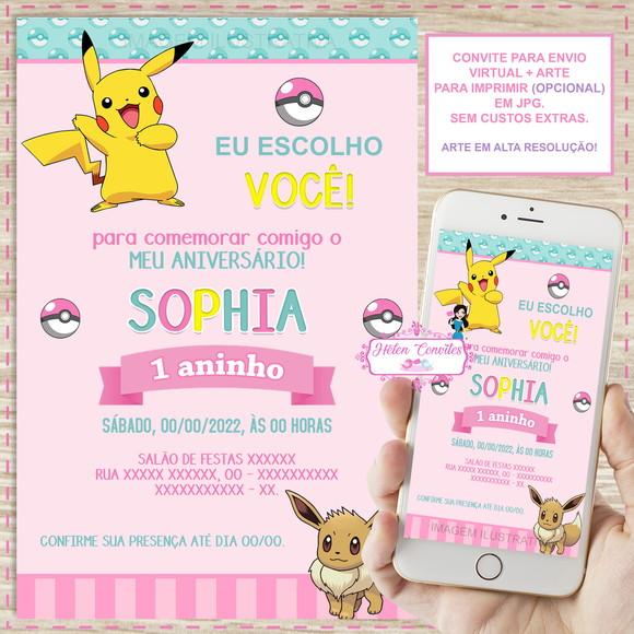 Convite Digital Pokémon Menina