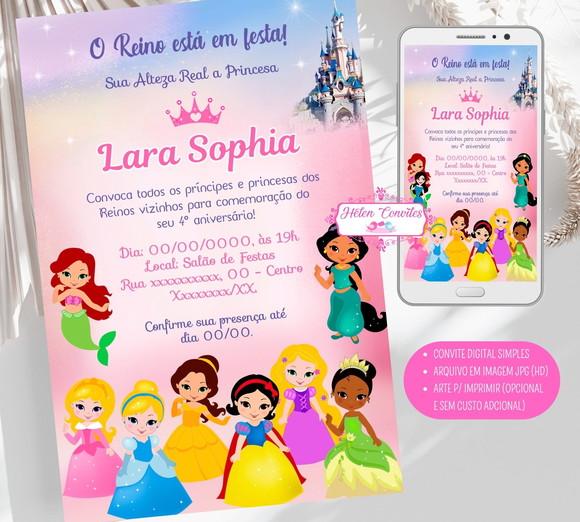 Convite Digital Princesas Disney Cute