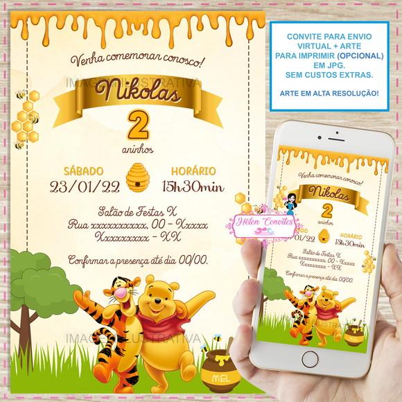 Convite Digital Ursinho Pooh | Convite Virtual Ursinho Pooh