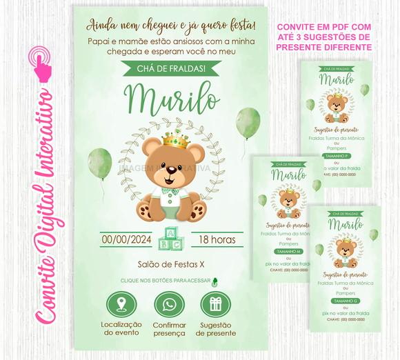 Convite Interativo Chá de Fraldas Ursinho Príncipe