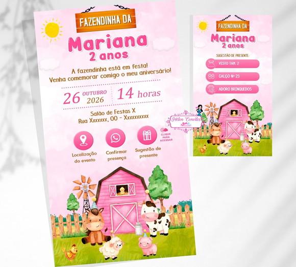 Convite Interativo Fazendinha Rosa | Convite Virtual Interativo