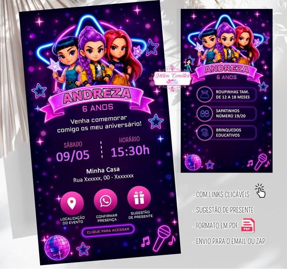 Convite Interativo Guerreiras do K-pop Digital | Convite Virtual