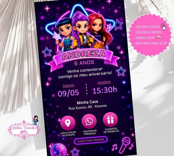 Convite Interativo Guerreiras do K-pop Digital | Convite Virtual