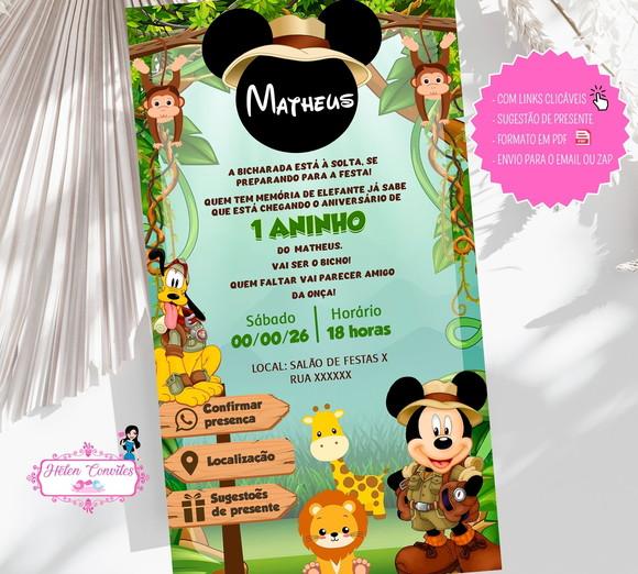 Convite Interativo Mickey Safari Digital | Convite Virtual
