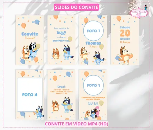 Convite em Vídeo Animado Bluey e Bingo