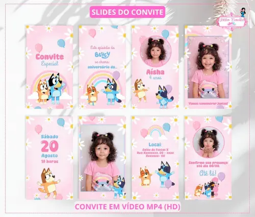 Convite em Vídeo Animado Bluey e Bingo para Menina | Digital