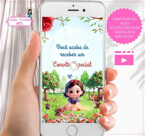 Convite em Vídeo Animado Branca de Neve Baby