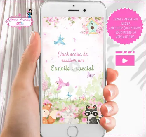 Convite em Vídeo Animado Bosque Encantado Menina
