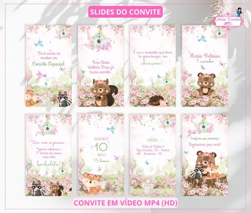 Convite em Vídeo Animado Bosque Encantado Menina