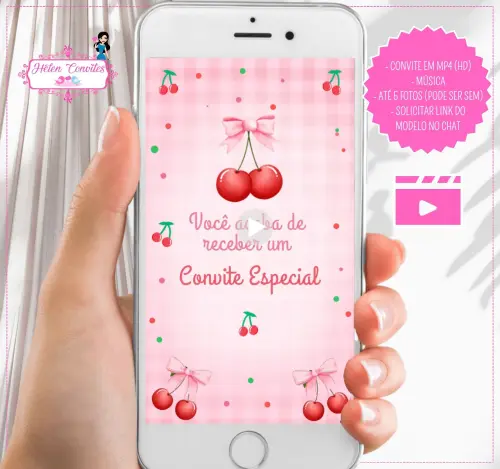 Convite em Vídeo Animado Cerejinha do Bolo - Cereja