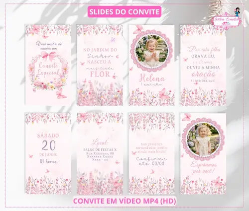 Convite em Vídeo Animado Jardim das Borboletas ou Benção
