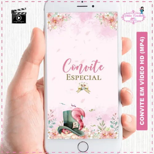 Convite Animado Alice no País das Maravilhas