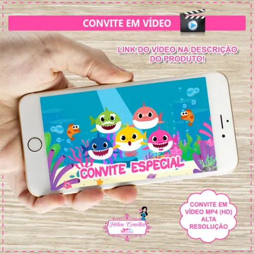 Convite Animado Baby Shark Menina