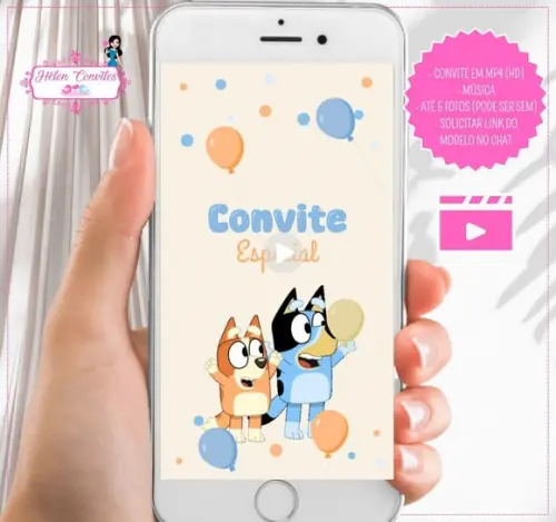 Convite Animado Bluey e Bingo
