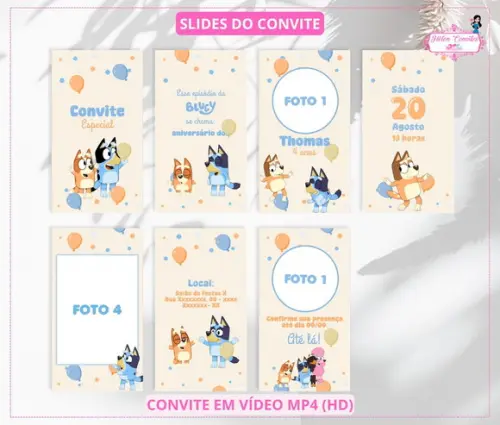 Convite Animado Bluey e Bingo