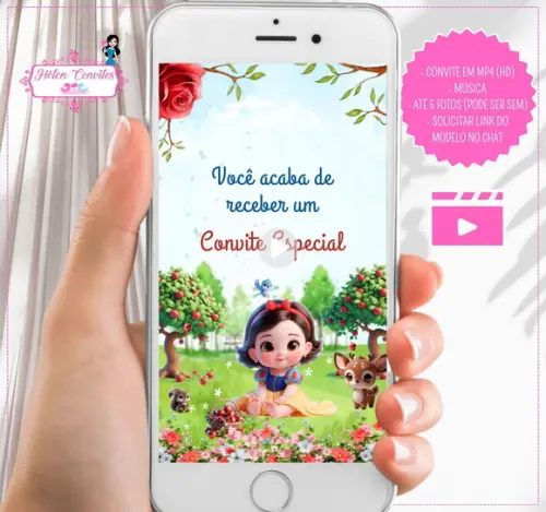 Convite Animado Branca de Neve Baby