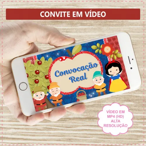 Convite Animado Branca de Neve Cute