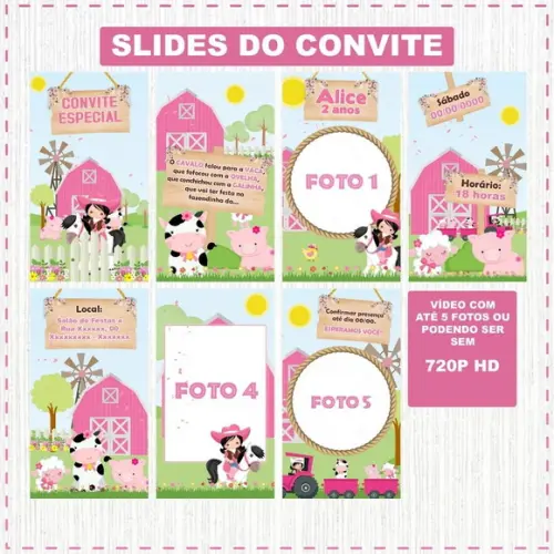 Convite Animado Fazendinha Rosa