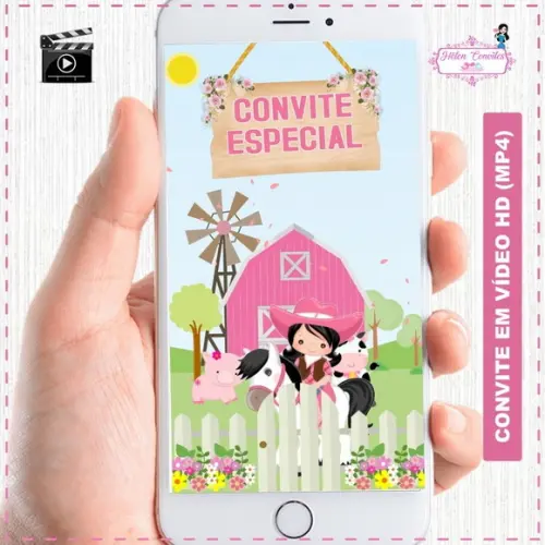 Convite Animado Fazendinha Rosa