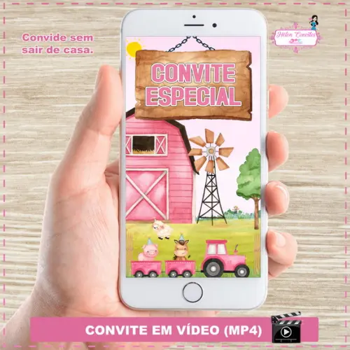 Convite Animado Fazendinha Rosa