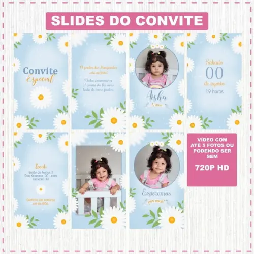 Convite Animado Jardim das Margaridas Azul