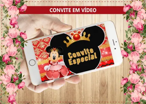Convite Animado Minnie Realeza Vermelha