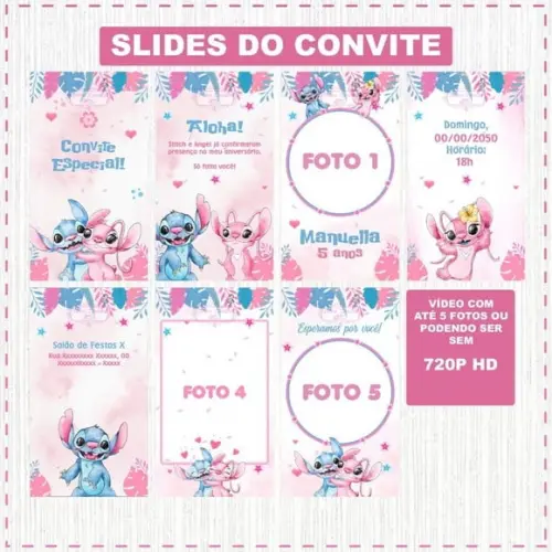 Convite Animado Stitch e Angel Aquarela