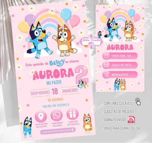 Convite Bluey e Bingo - Interativo