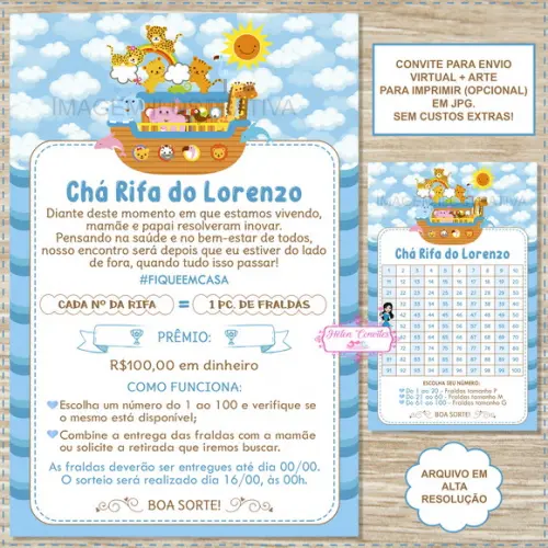 Convite Chá Rifa Arca de Noé + Cartela