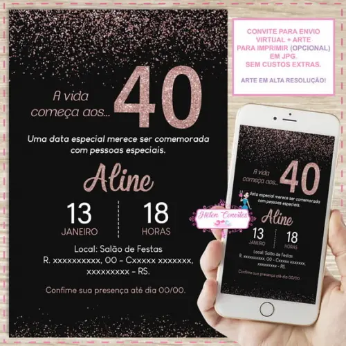 Convite Digital 15, 20, 25, 30, 40, 45, 40, 60, 70 Anos