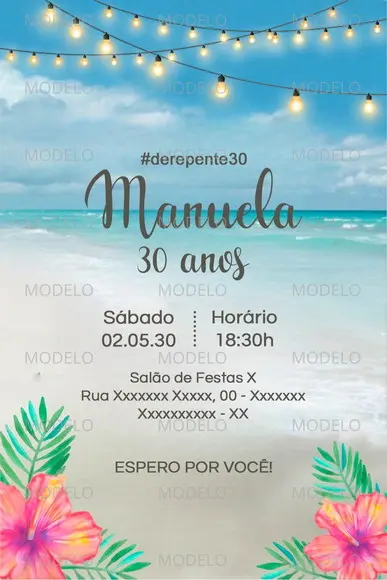Convite Digital 20, 25, 30, 40, 45, 40 Anos Sumer - Praia