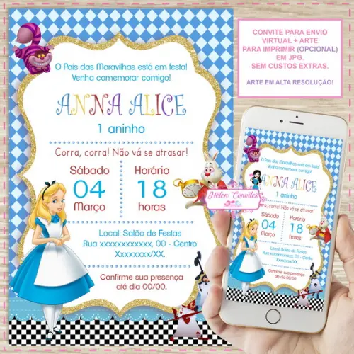 Convite Digital Alice no País das Maravilhas