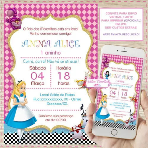 Convite Digital Alice no País das Maravilhas