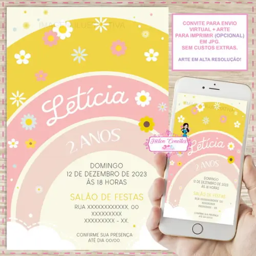 Convite Digital Arco-íris Boho
