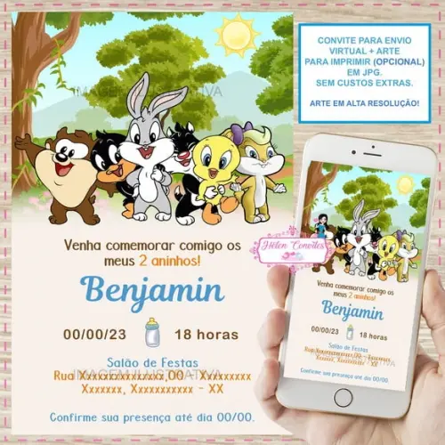 Convite Digital Baby Looney Tunes