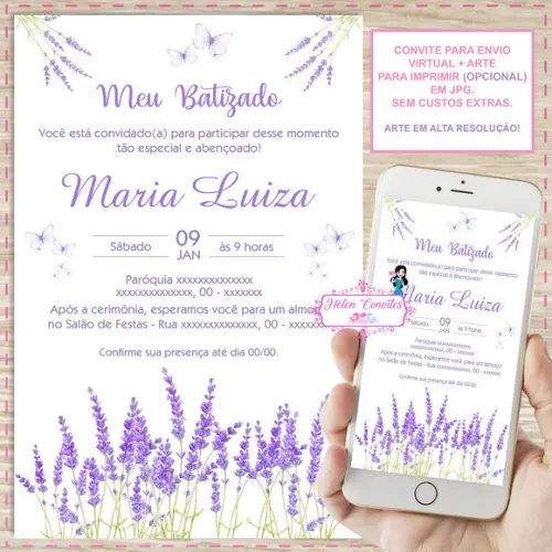 Convite Digital Batizado Lavanda
