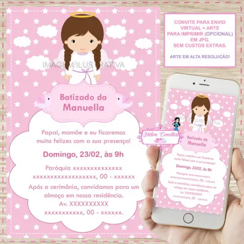 Convite Digital Batizado Menina
