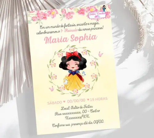 Convite Digital Branca de Neve Aquarela