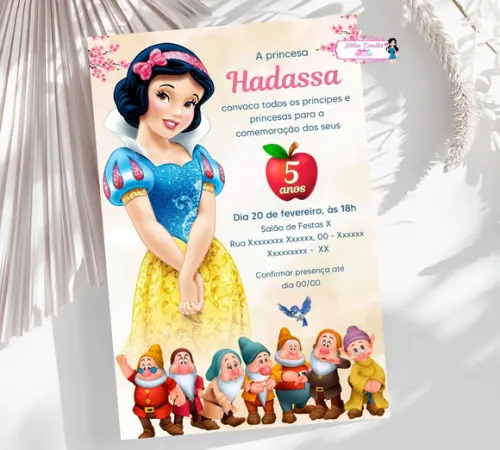Convite Digital Branca de Neve Aquarela