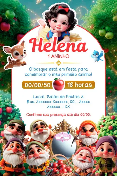Convite Digital Branca de Neve Baby