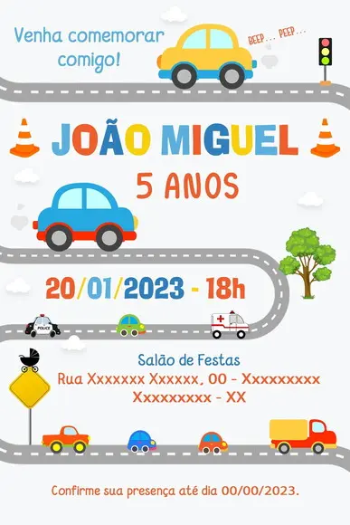 Convite Digital Carrinhos ou Meios de Transporte